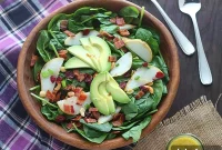 Spinach Pear Salad with Dried Cranberries and Crispy Bacon
