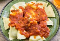 Spinach Ravioli in Fresh Garden Vegetable Sauce