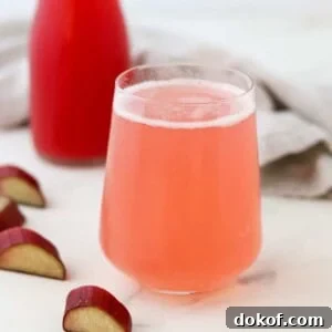 close up of glass of rhubarb syrup (cordial) and sparkling water.