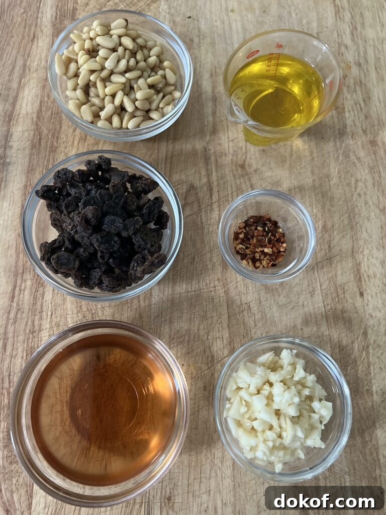 Ingredients for recipe in small glass bowls.