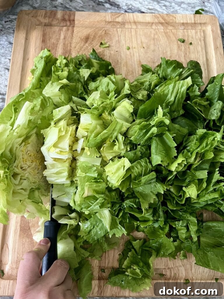 Cutting escarole into bite-sized pieces.