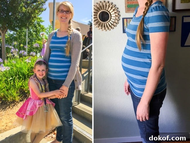 First-trimester pregnant mother and daughter.