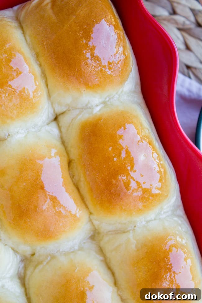 Overhead shot of glistening buttery rolls.
