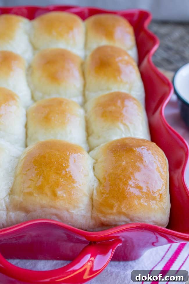 Dinner rolls in serving dish.