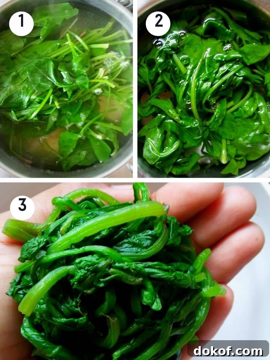 Blanching spinach steps