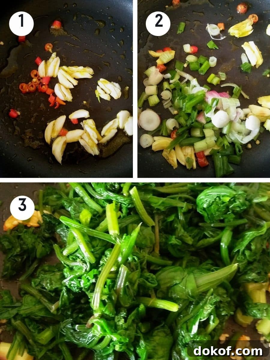 stir frying spinach steps