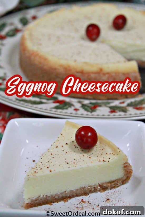 Decadent Eggnog Cheesecake Recipe for the Holidays 4 Eggnog Cheesecake is a smooth, dense dessert made with cream cheese and eggnog.