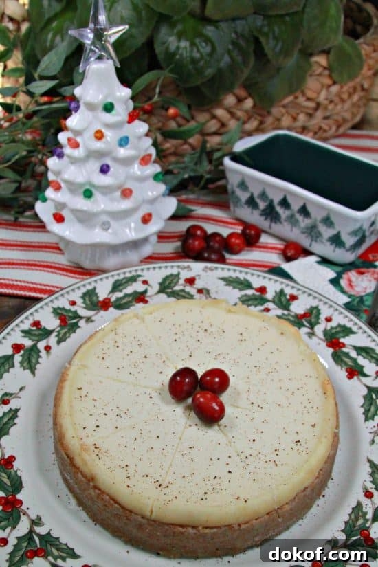 Decadent Eggnog Cheesecake Recipe for the Holidays 7 Eggnog Cheesecake is a classic dessert customized with holiday flavors.