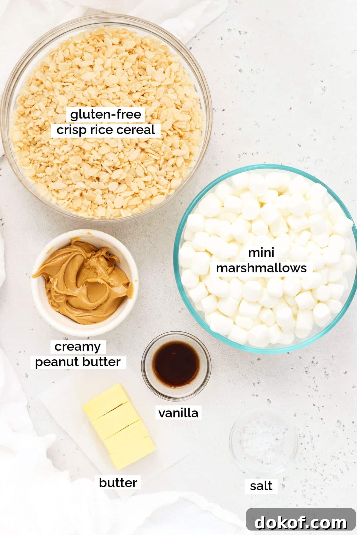 ingredients for gluten-free peanut butter rice krispie treats