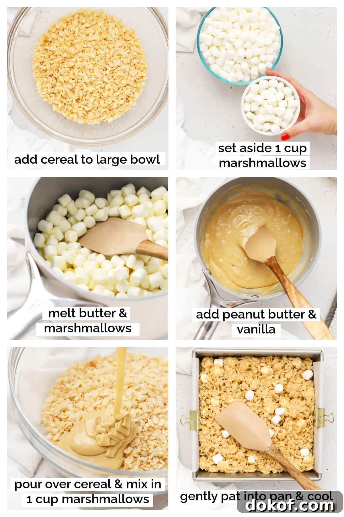 making peanut butter rice krispie treats, step by step