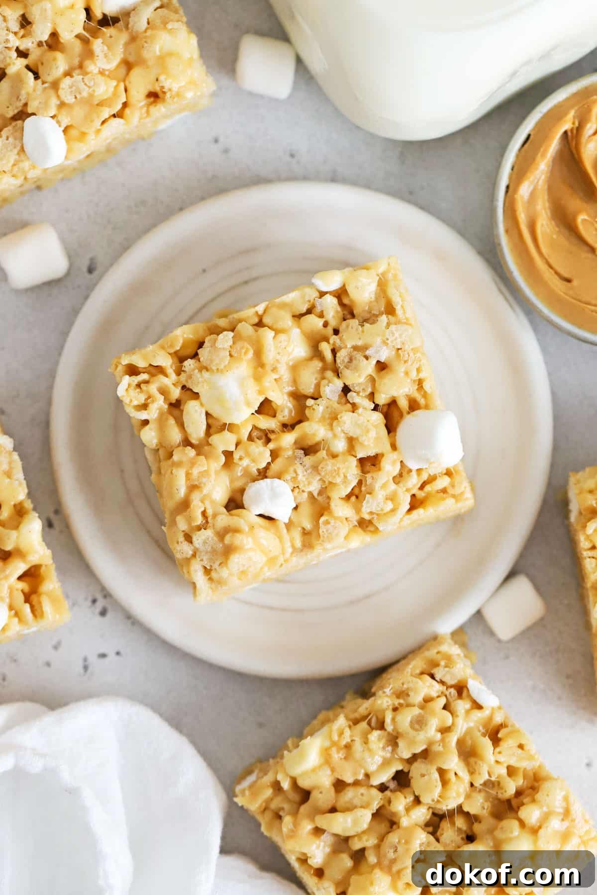 gluten-free peanut butter rice krispie treats cut into squares