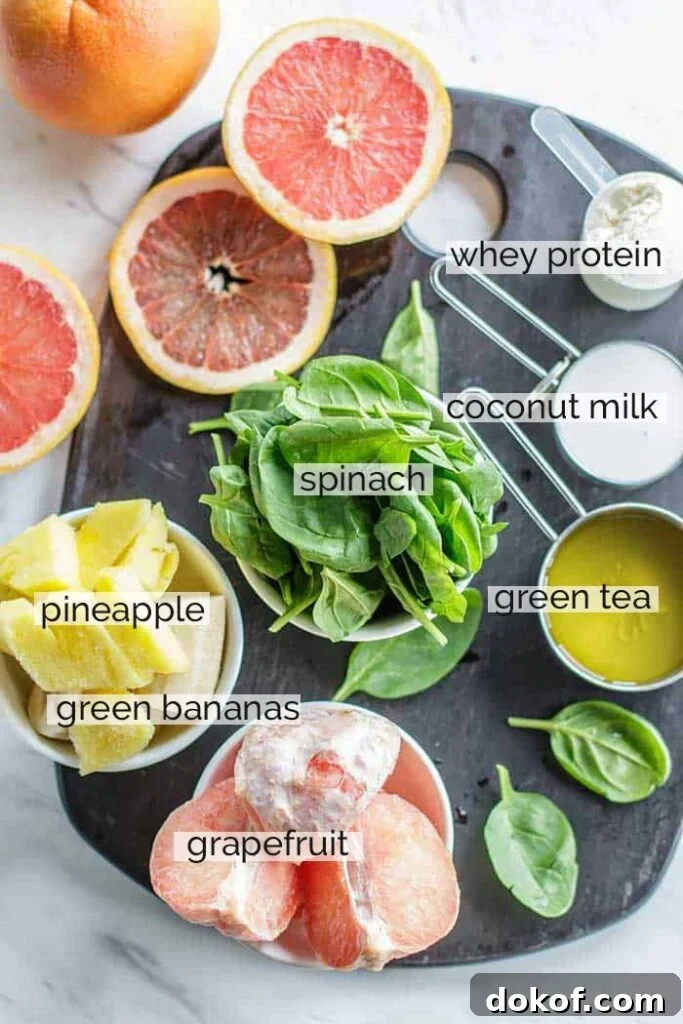 The ingredients needed to prepare a fat loss smoothie, shown labeled.