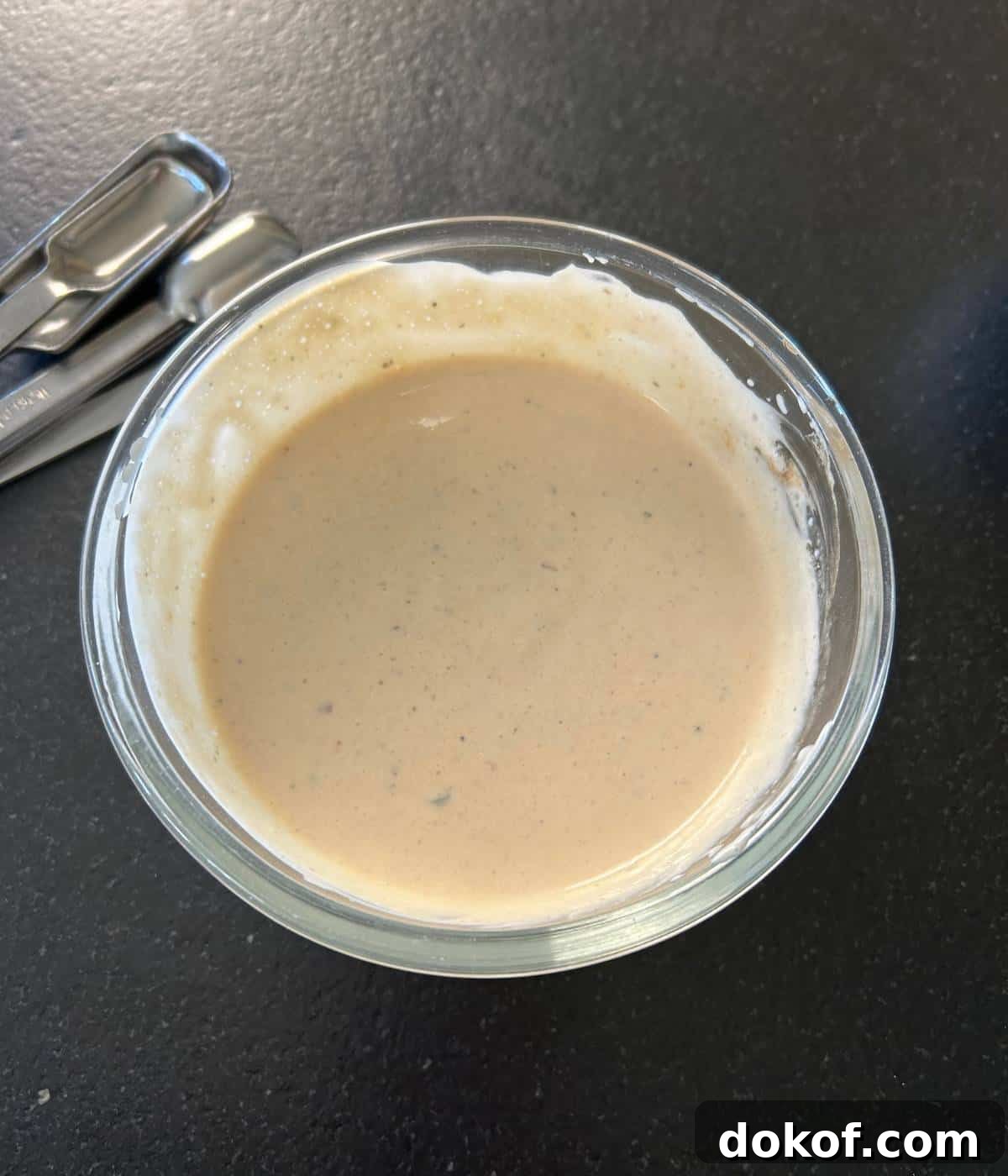 Chipotle ranch in a glass bowl.