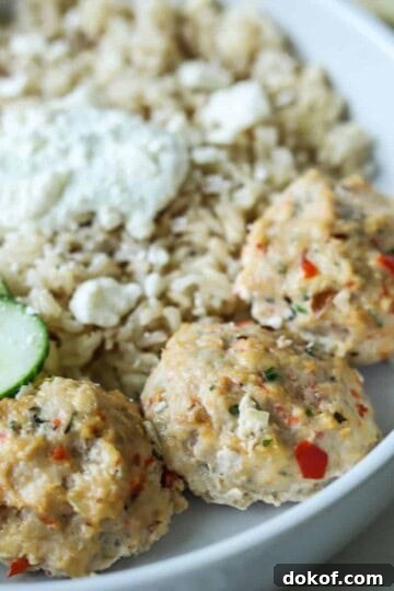 up close view of chicken kofta meatballs in bowl