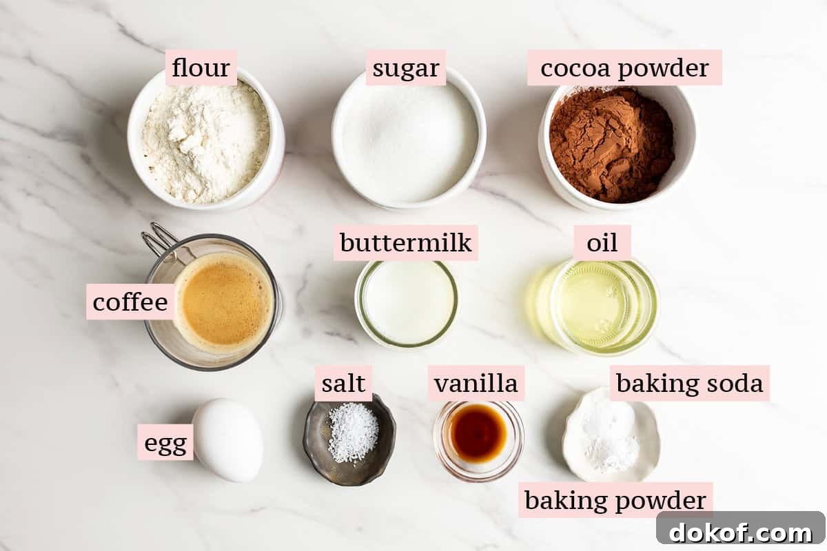 Ingredients for the mocha cupcakes.