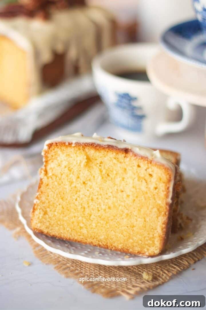 Classic Old-Fashioned Pound Cake Recipe: Step-by-Step Guide 8 slice of pound cake placed vertically on a white plate