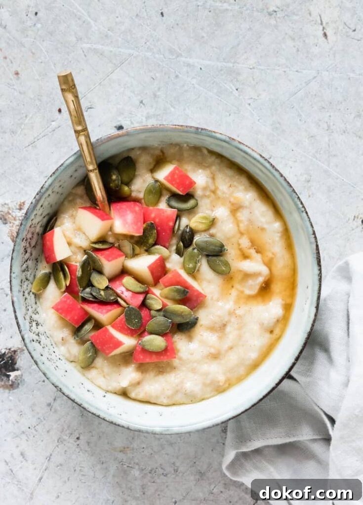 a bowl of crockpot apple cinnamon oatmeal