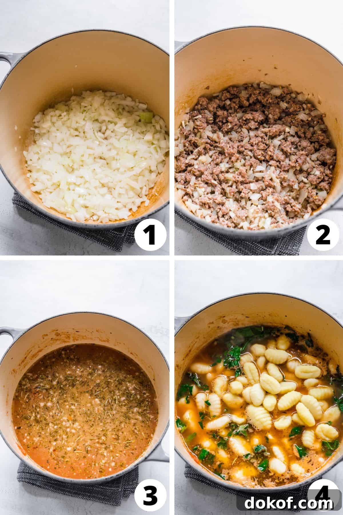 Hearty Italian Sausage Gnocchi Soup Recipe 3 Sausage Gnocchi Soup recipe steps collage