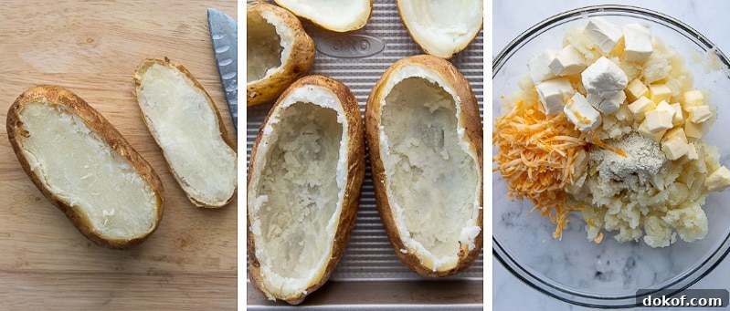 images showing how to make twice baked potatoes with ranch filling