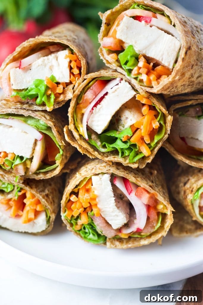 Chicken Caesar Wrap Recipe: Quick Protein-Packed Lunch 6 Close up of healthy chicken Caesar wraps.