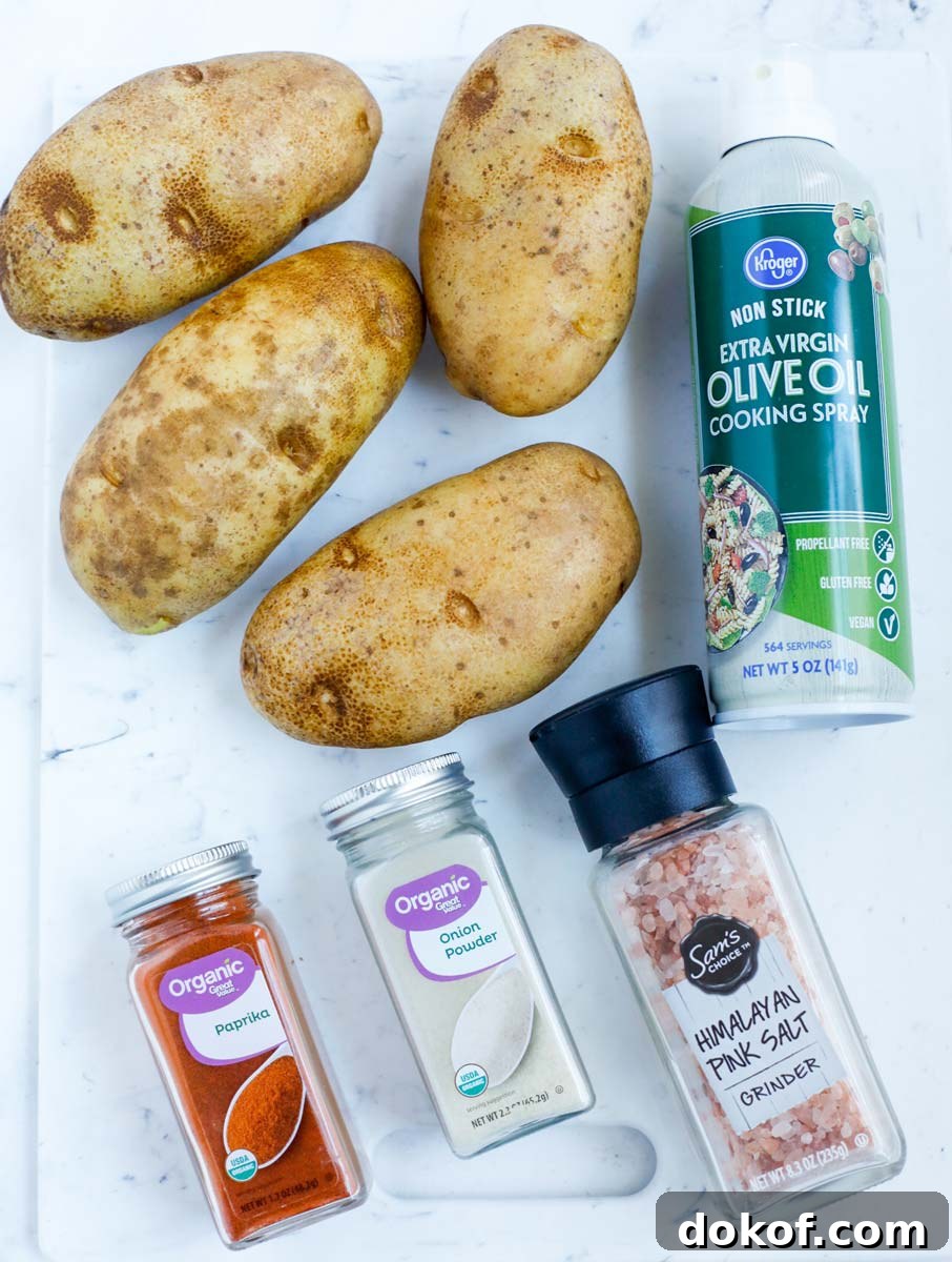 Ingredients needed to make air fryer french fries.