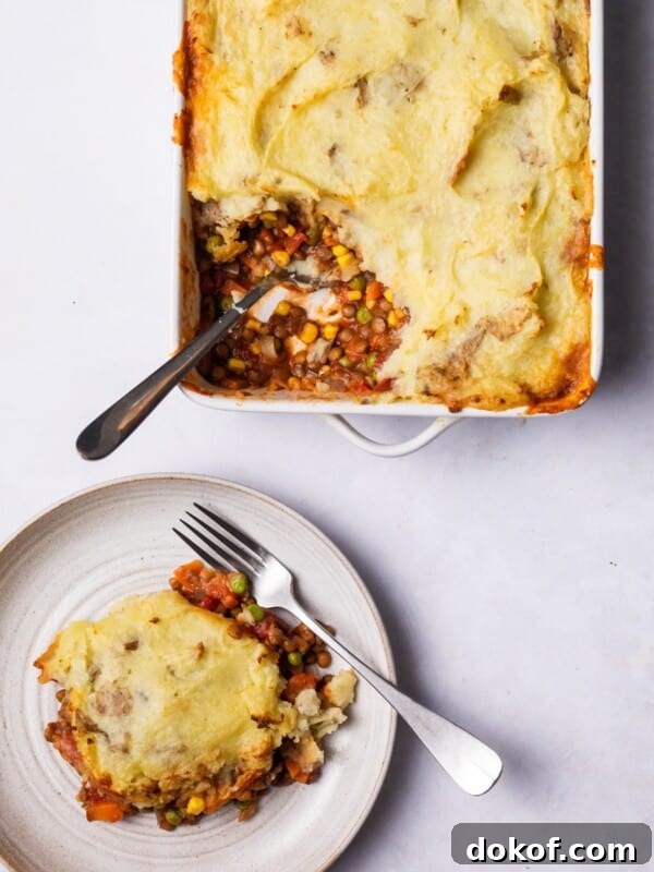 Lentil Cottage Pie served on a plate.
