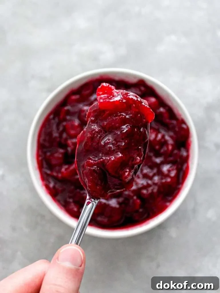 cranberry sauce in spoon