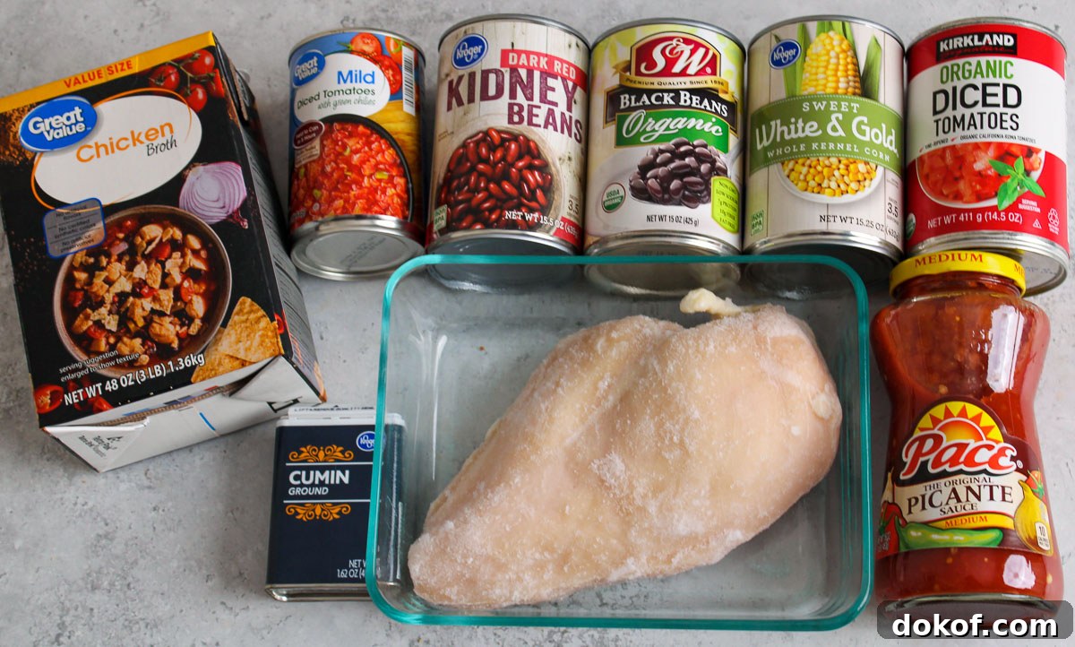 Ingredients for Chicken Taco Soup. 