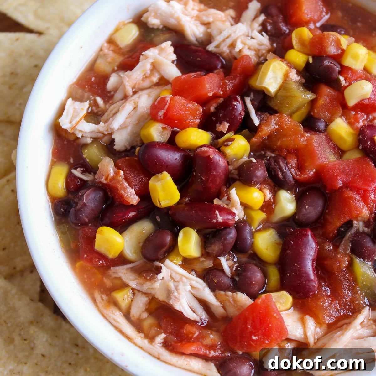 Chicken Taco Soup ready to be garnished and eaten. 