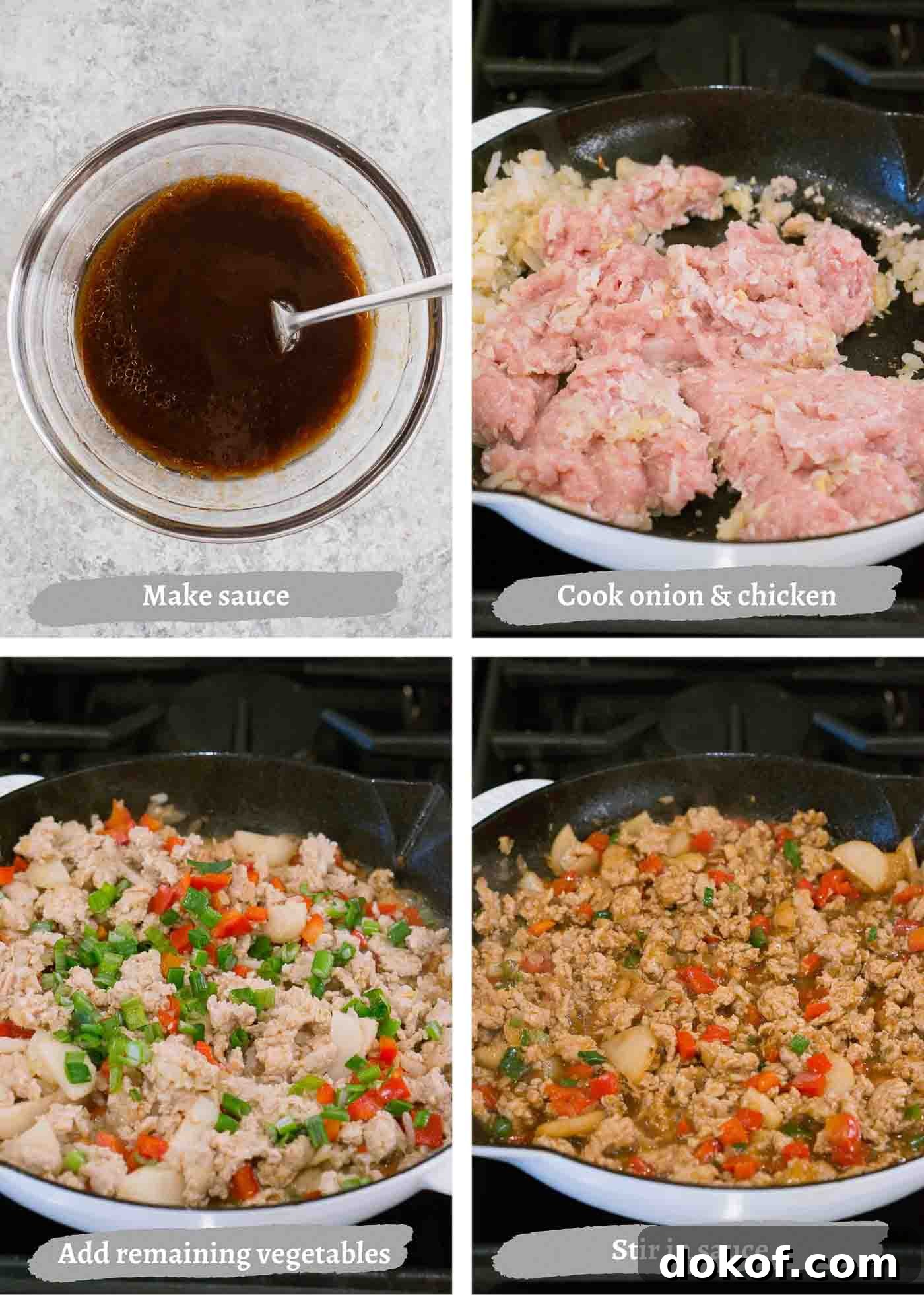 process images of making Asian chicken lettuce wraps