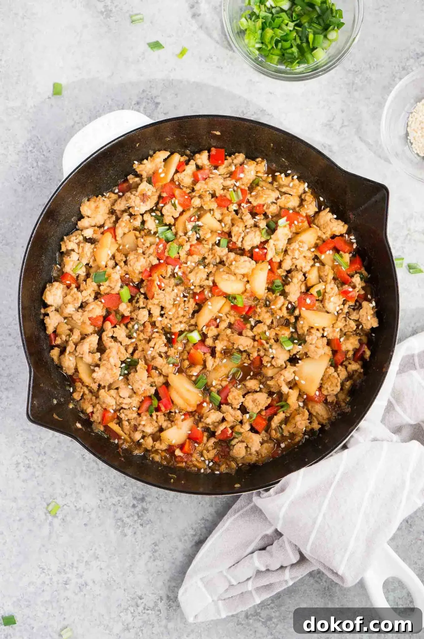 ground chicken with sauce in skillet
