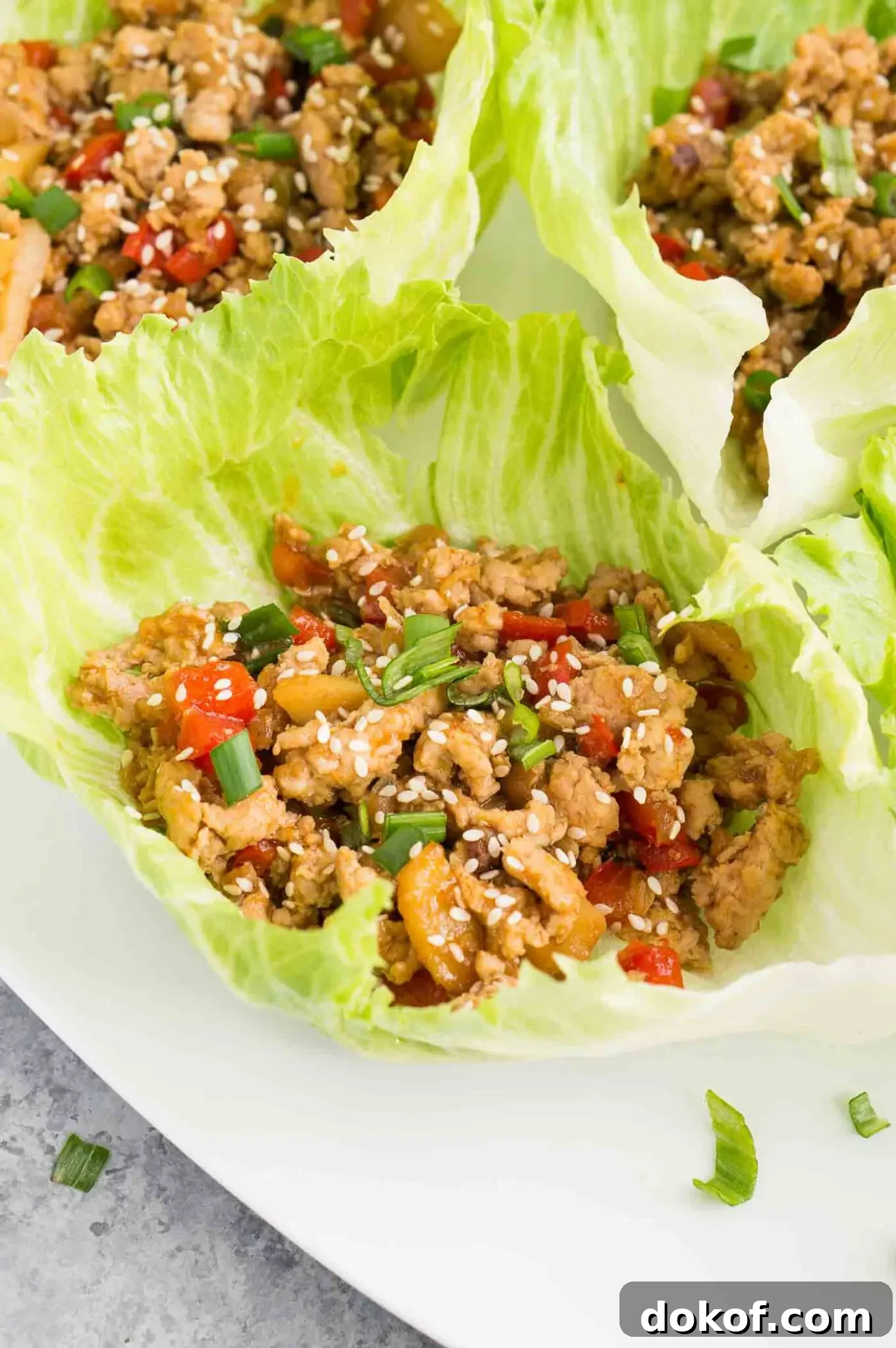 close up image of chicken lettuce wraps