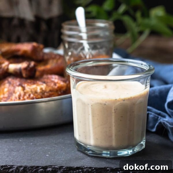 Alabama white BBQ sauce with smoked chicken quarters.