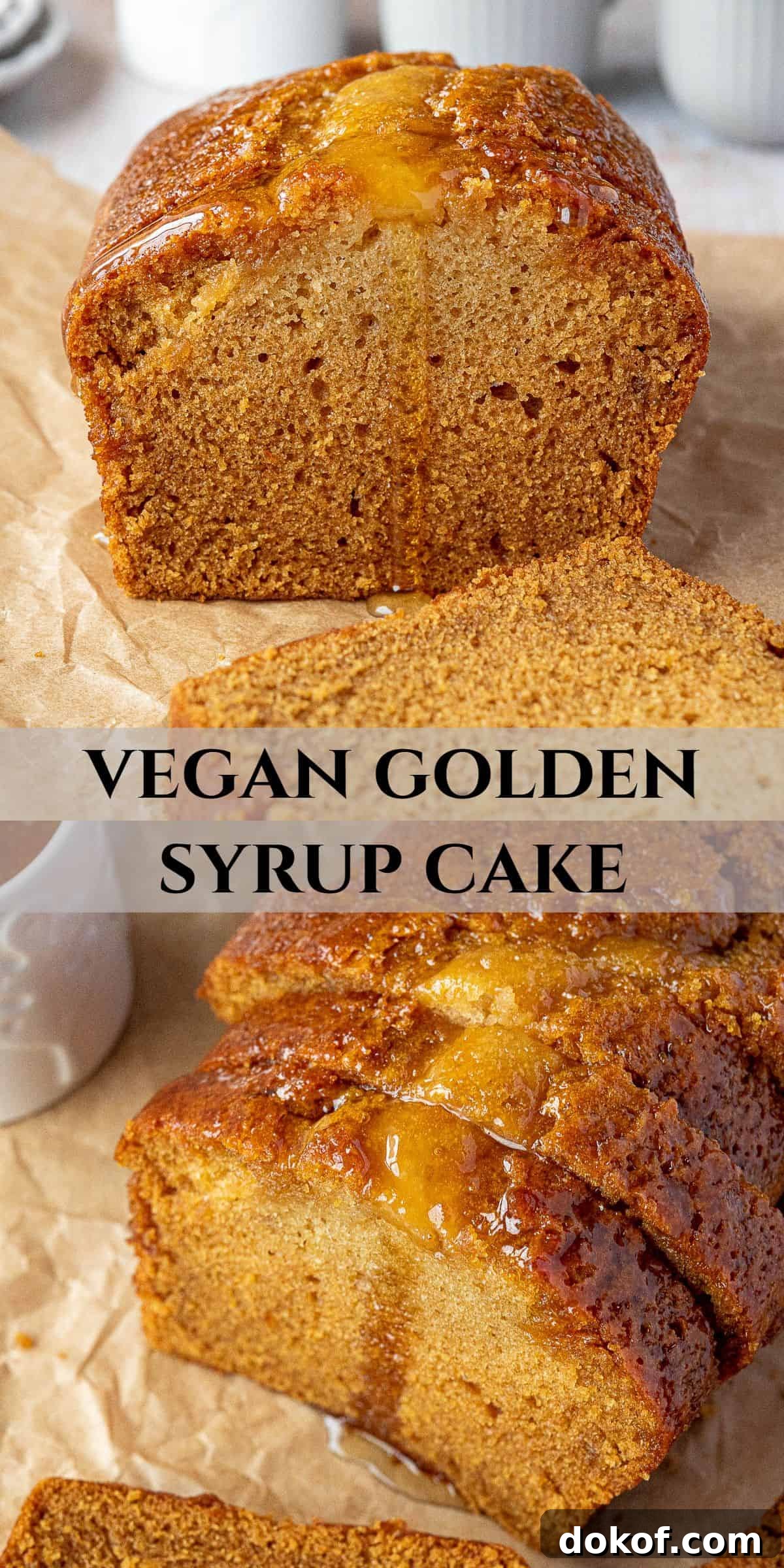 Moist Vegan Golden Syrup Cake Recipe with Sticky Glaze 12 Pinterest collage image.
