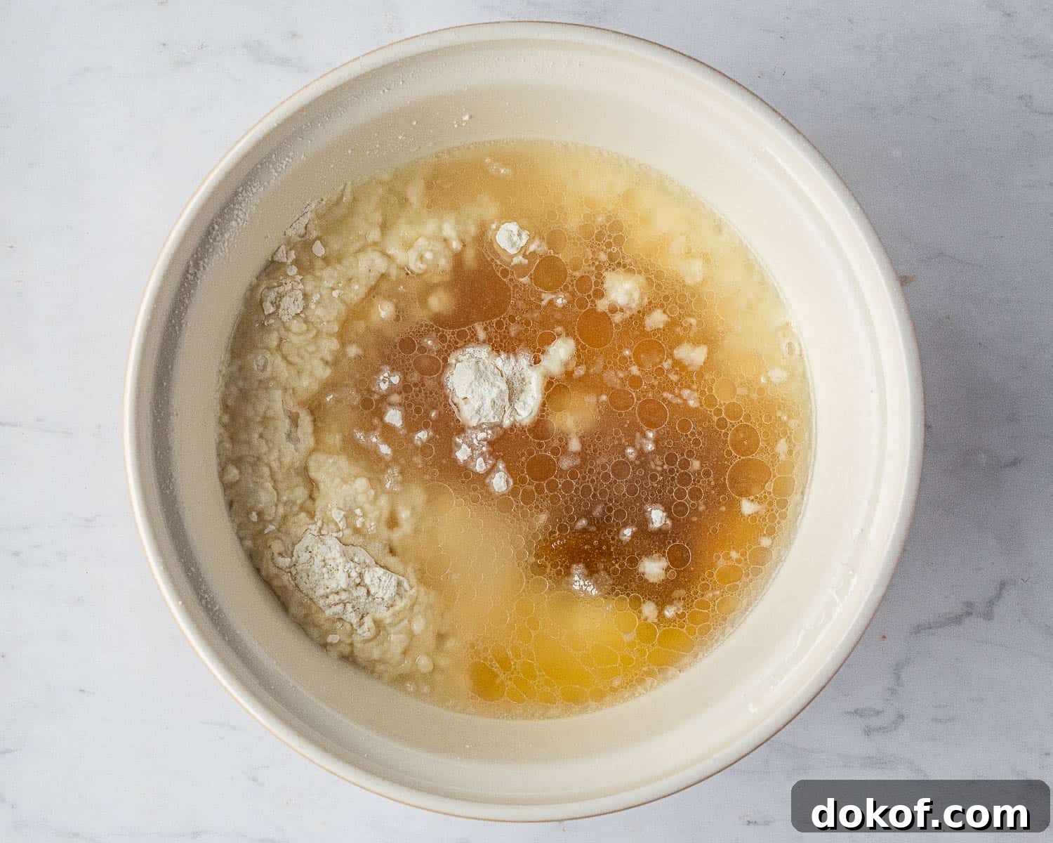 Moist Vegan Golden Syrup Cake Recipe with Sticky Glaze 5 Step 1, the ingredients in a bowl.