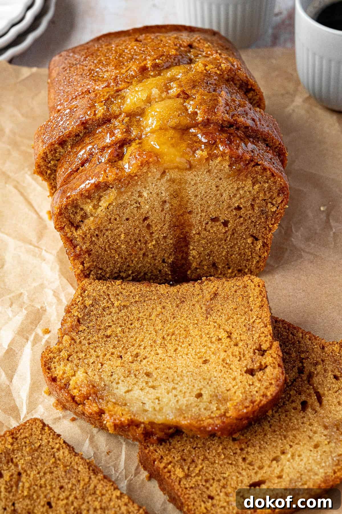 Moist Vegan Golden Syrup Cake Recipe with Sticky Glaze 10 Close up of the sliced cake.