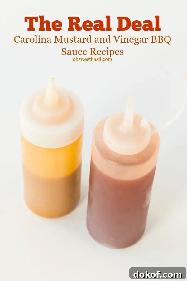No bbq is complete without Carolina Mustard BBQ Sauce and Vinegar Sauce. One is a little thick and the other has a tiny kick!