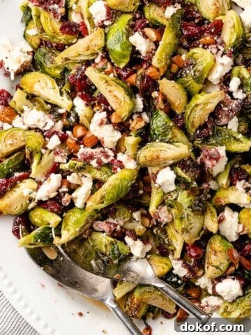 brussels sprouts salad on white platter