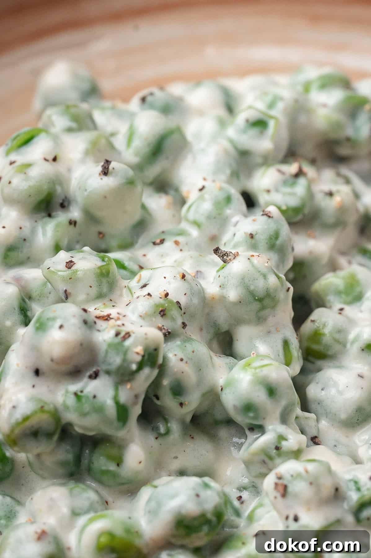 Close up of creamed peas