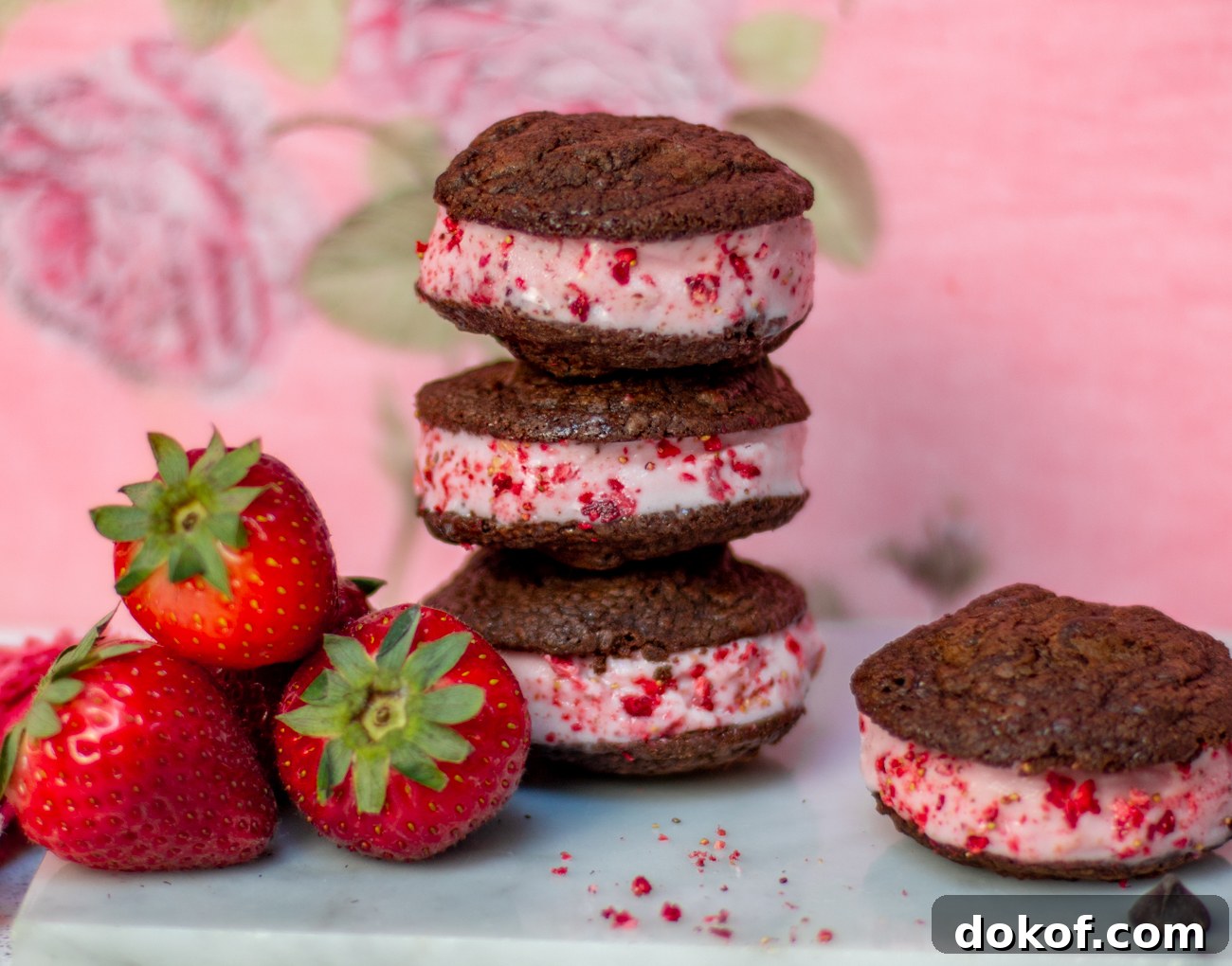 Strawberry Frozen Yogurt Cookie Sandwiches - Double Dark Chocolate Cookie: Gluten Free