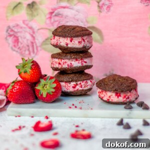 Strawberry Yogurt "Ice Cream" Sandwiches with Double Chocolate Fudge Cookie Thins - Gluten Free