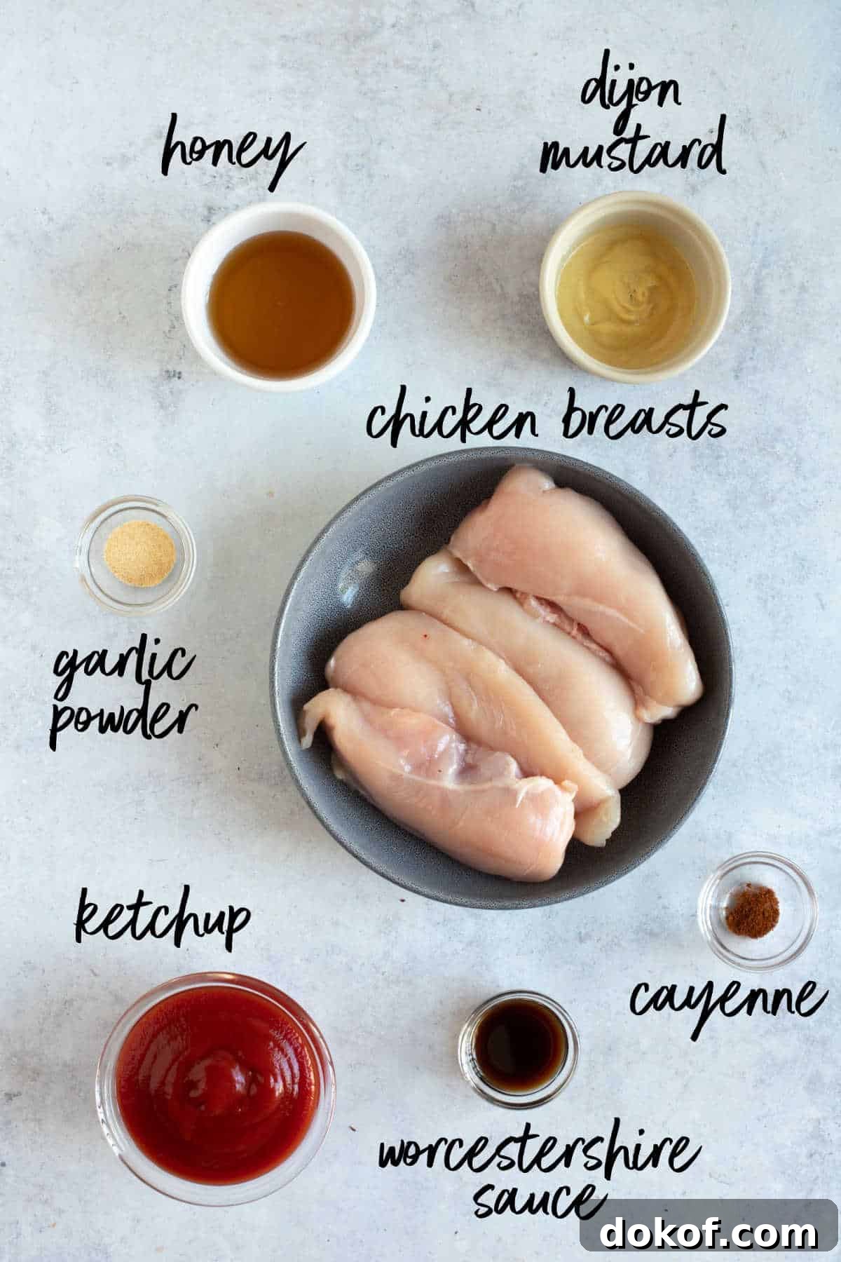 Ingredients for slow cooker bbq pulled chicken.
