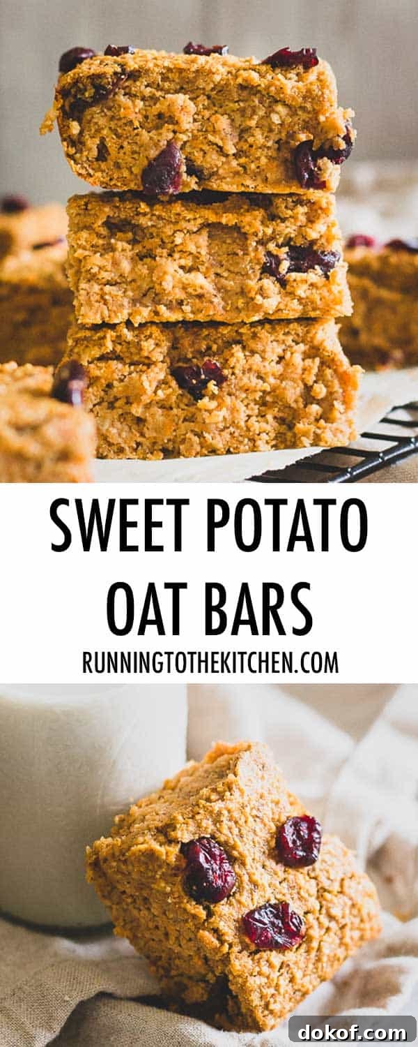 Sweet Potato Bars made with heart healthy oats are a great snack or even breakfast. Add-in your favorite dried fruit or even chocolate chips to customize! Sweet Potato Bars made with heart healthy oats are a great snack or even breakfast. Add-in your favorite dried fruit or even chocolate chips to customize!