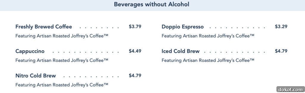 coffee menu without alcohol.
