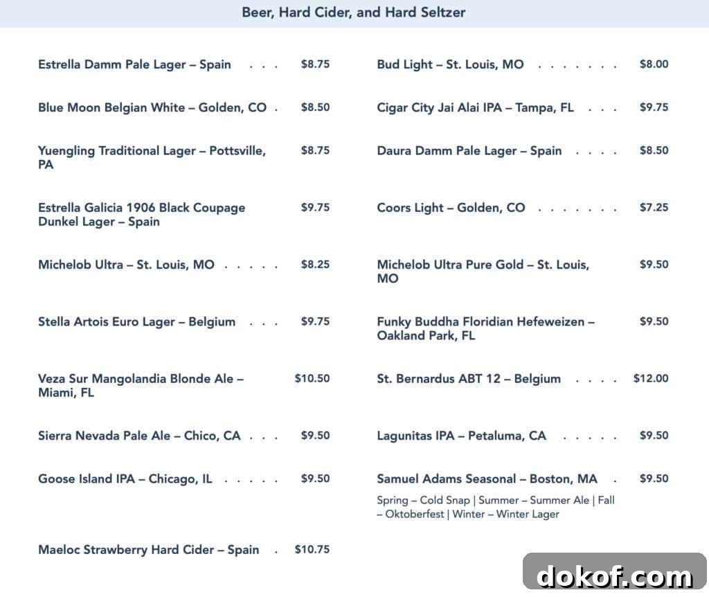 beer, cider and hard seltzer menu.