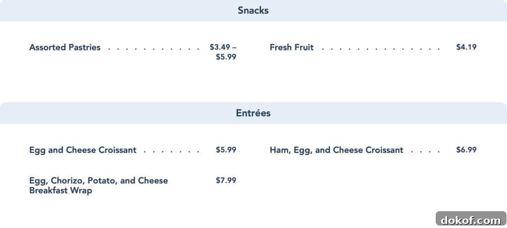 food menu from the Barcelona Lounge.