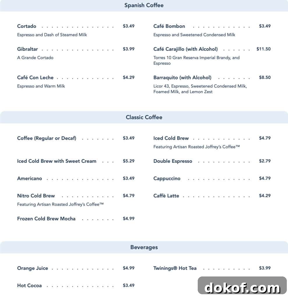 morning breakfast beverage menu of Barcelona Lounge.