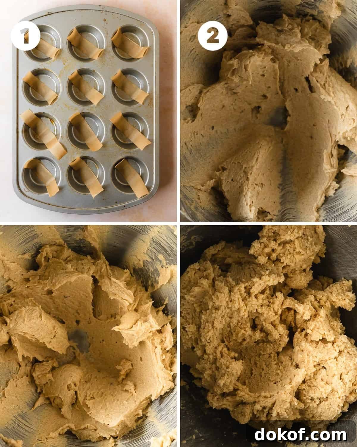 Prepare muffin pan with parchment slings. Cream butter and brown sugar, add egg yolk and vanilla, then mix in flour and salt.