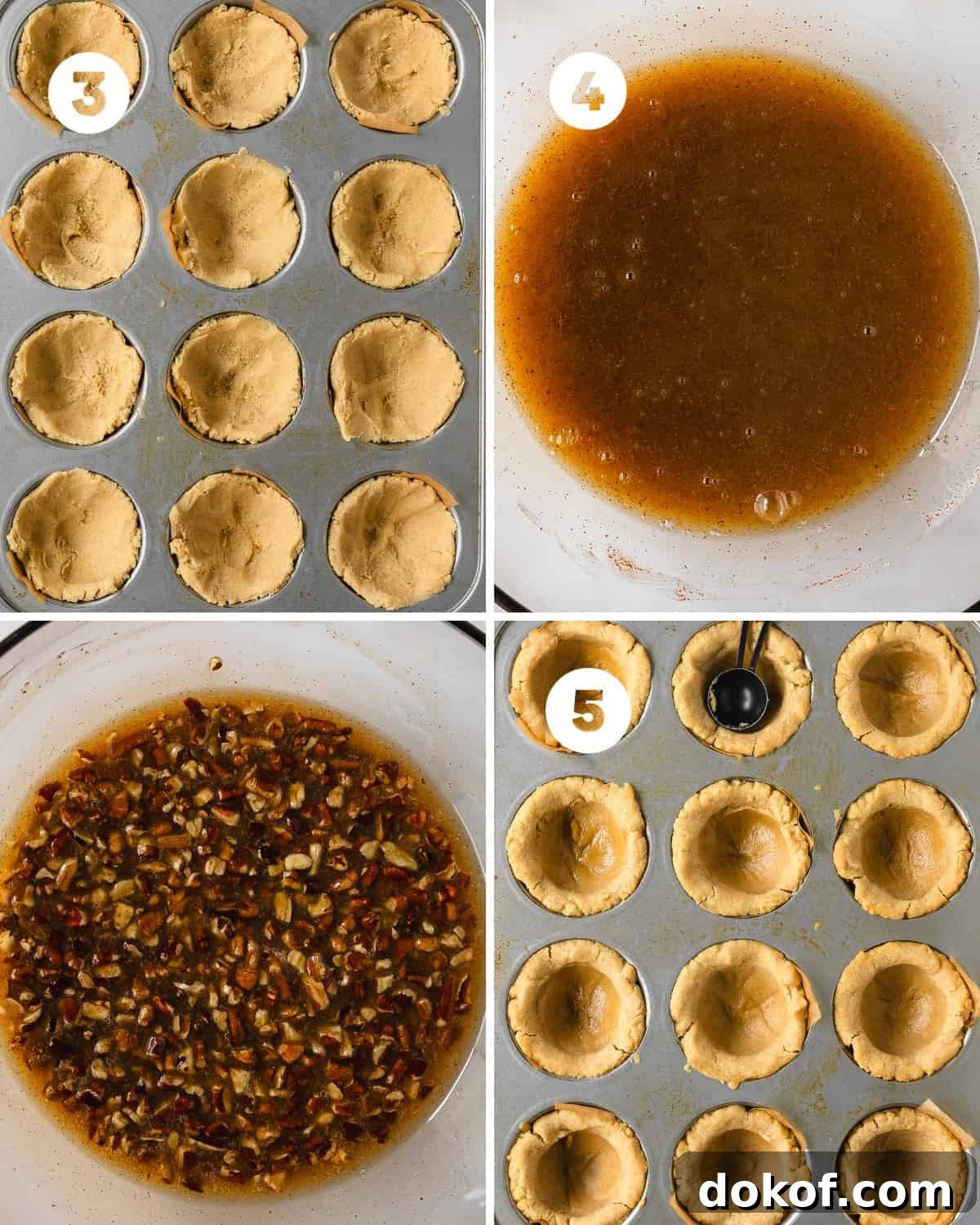 Scoop dough into muffin pan, par-bake, prepare filling while cups bake.
