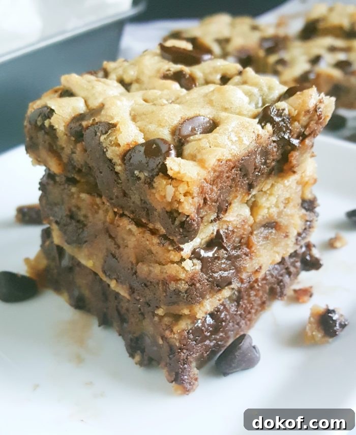 Chewy Chocolate Chip Blondies Recipe for Fudgy Bars 2 Chewy Brown Sugar Chocolate Chip Cookie Blondies - This easy recipe for dense, gooey, chewy Chocolate Chip Blondies is so simple and delicious. It'll become your new favorite go-to recipe for a no-fuss sweet treat or dessert.